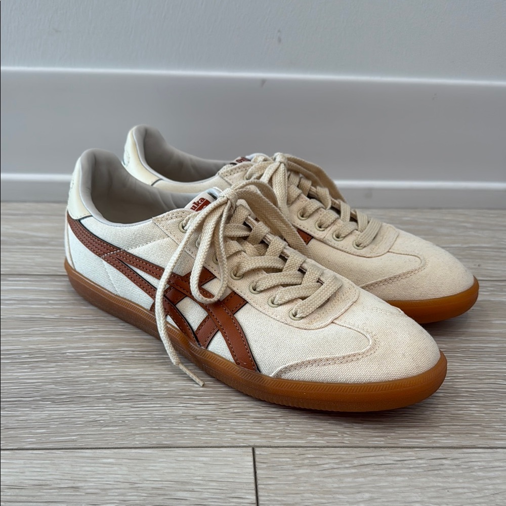 Onitsuka Tiger by Asics Cream and Brown Sneakers with Gum Soles